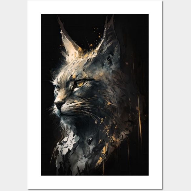 Lynx Portrait Animal Nature Wildlife Dark Painting Wild Spirit Wall Art by Cubebox